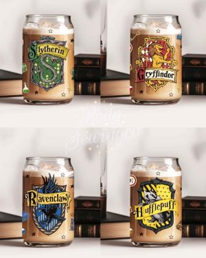 HP Hogwarts house – 16oz Libbey Glass Can with Bamboo Lid