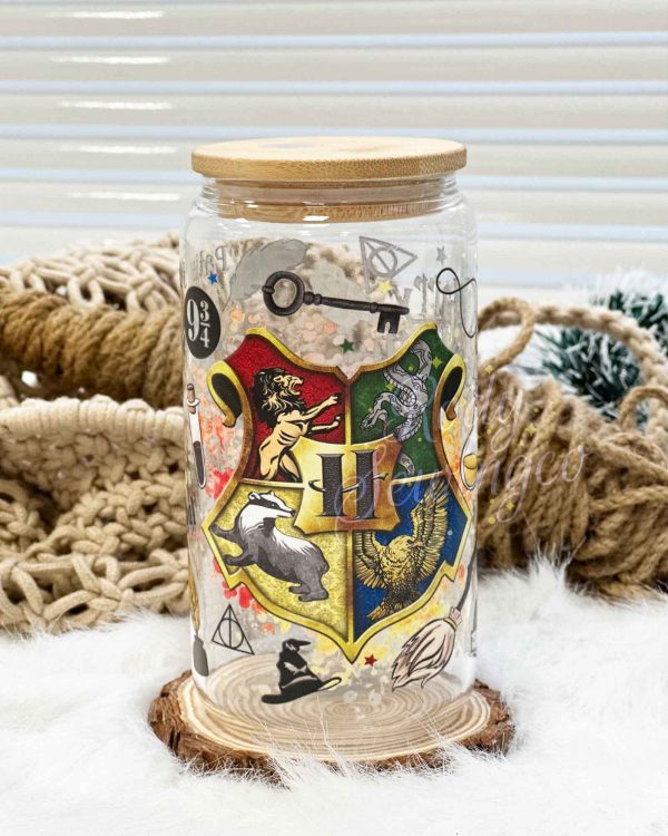 Hogwarts House  – 16oz Libbey Glass Can with Bamboo Lid
