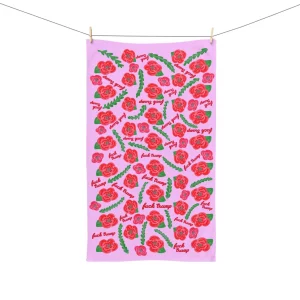 Subtle Red Poppies on Pink Hand Towel Trump Gift