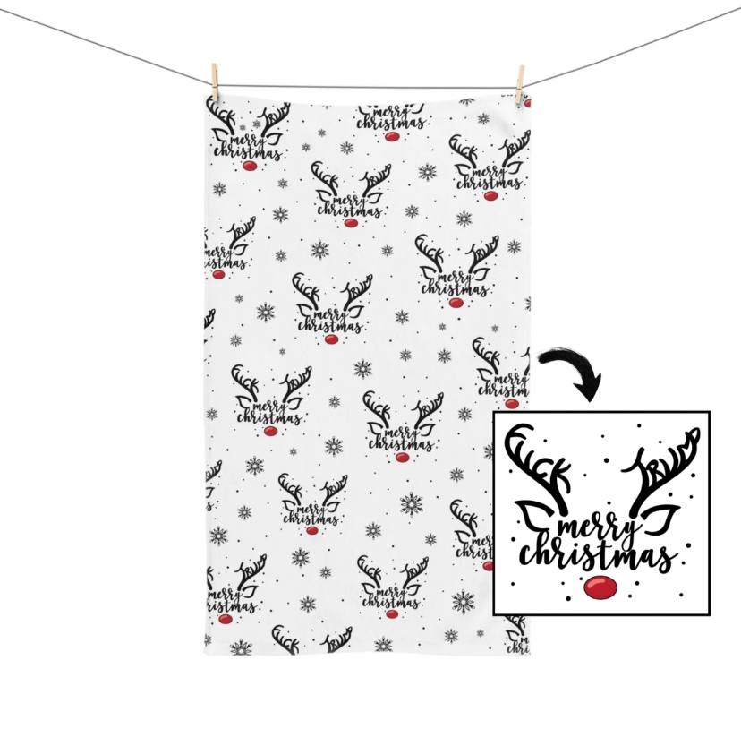 Subtle Reindeer F*ck Trump Christmas Hand Towel