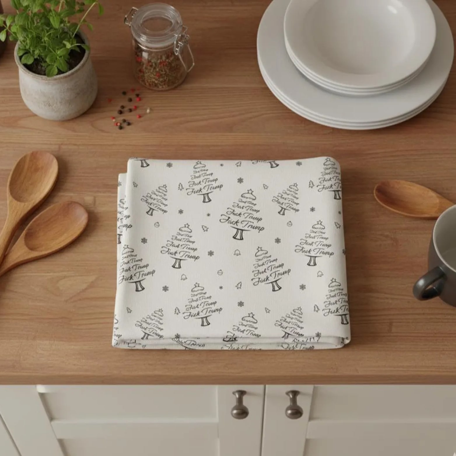 Subtle F*ck Trump Christmas Hand Towel - Image 2