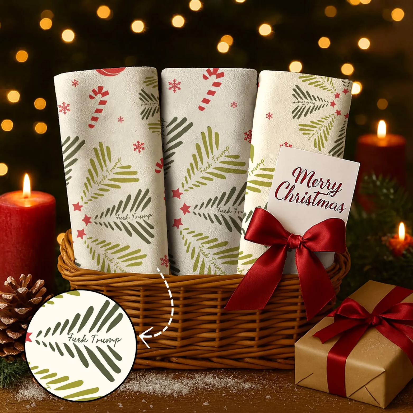 Subtle F* Trump Christmas Hand Towel - Image 3