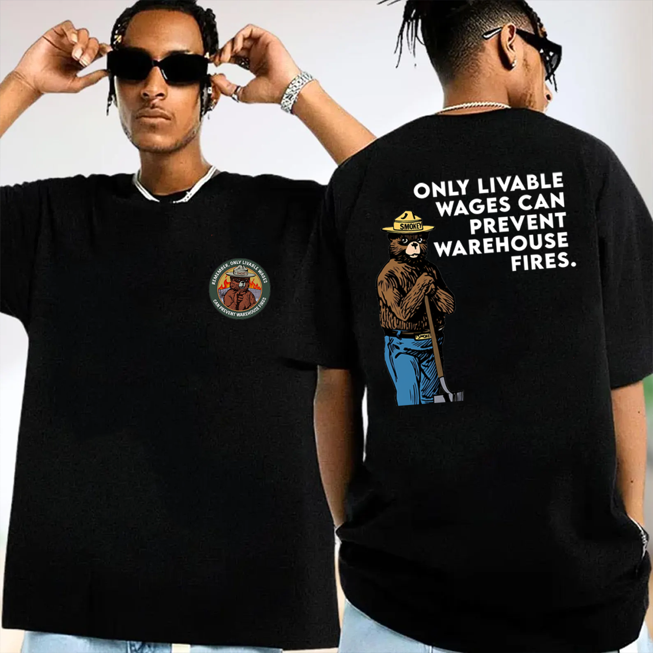 Smokey Bear Livable Wages Prevent Warehouse Fires Shirt