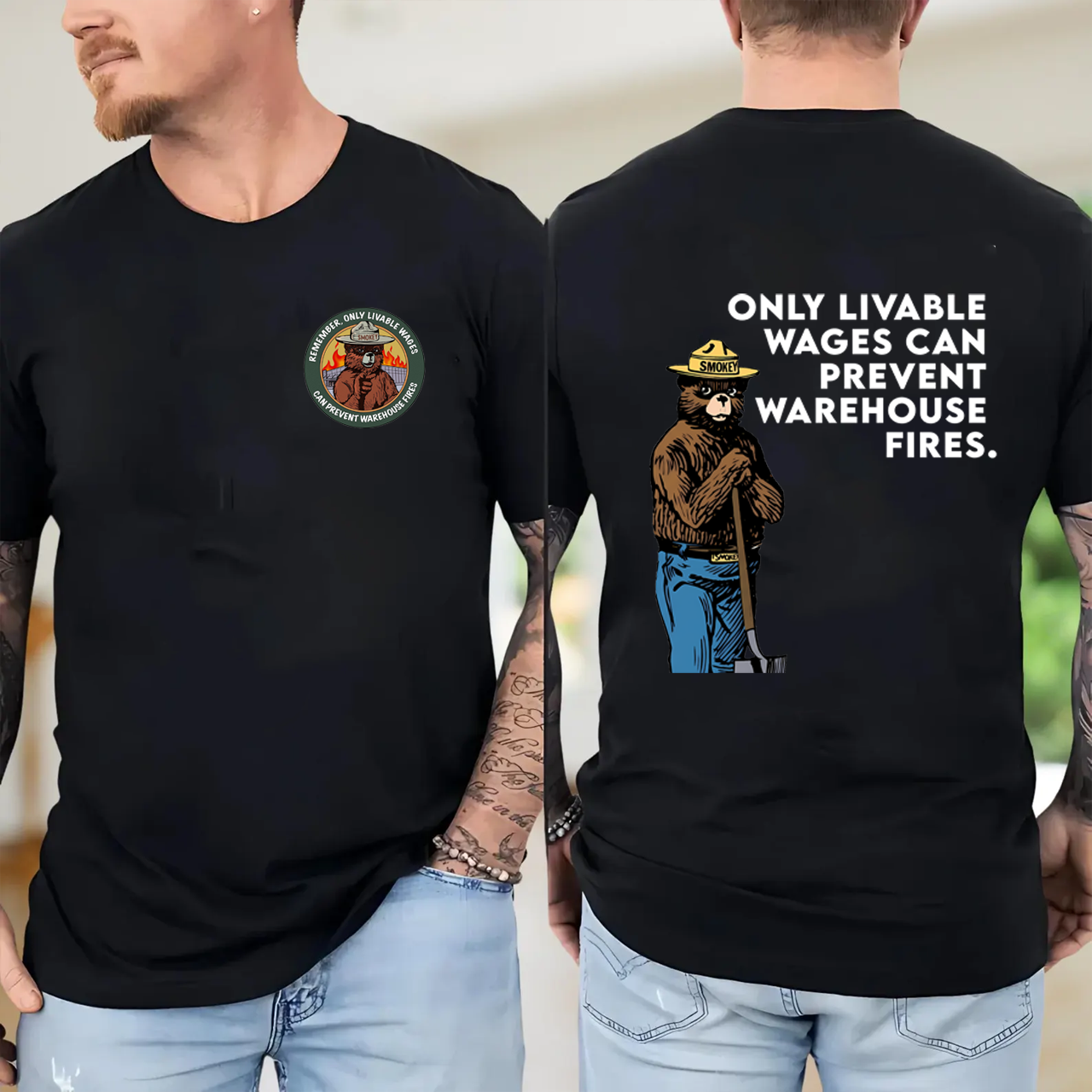 Smokey Bear Livable Wages Prevent Warehouse Fires Shirt